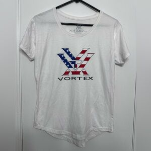 Women’s White Graphic Tee with American Flag Logo